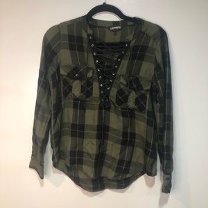 Express Green and Black Long Sleeve Flannel